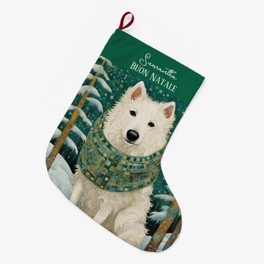Custom Buon Natale Italian White Wolf Großer Weihnachtsstrumpf (Vorderansicht (hängend))
