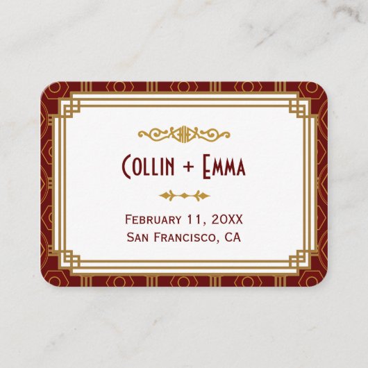 Custom Burgund Art Deco Hochzeiten Platzkarten (Vorderseite)