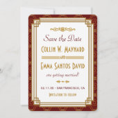 Custom Burgundy Art Deco Save the Date Einladung (Vorderseite)