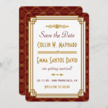 Custom Burgundy Art Deco Save the Date