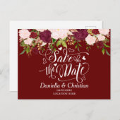 Custom Burgundy Floral Save the Date Ankündigungspostkarte (Vorne/Hinten)