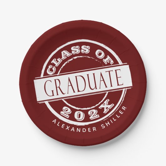Custom Burgundy Graduate Party Pappteller (Vorderseite)