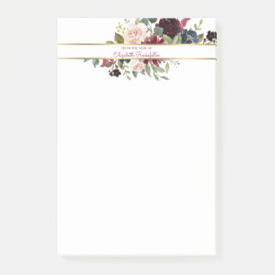 Custom Burgundy Navy Gold Boho Floral Bouquet Post-it Klebezettel