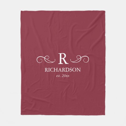 Custom Burgundy Red Monogram Fleecedecke (Vorderseite)