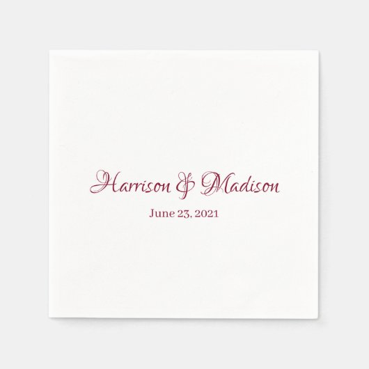 Custom burgundy Script Couple Name Date Wedding Serviette (Vorderseite)