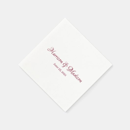 Custom burgundy Script Couple Name Date Wedding Serviette (Ecke)
