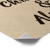 Custom Burlap Rustic Vintage Wedding Willkommensze Poster (Ecke)