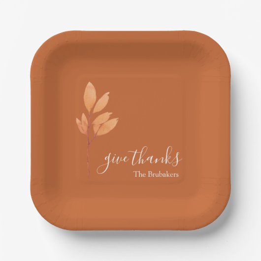 Custom Burnt Orange Boho Give Danke Erntedank Pappteller (Vorderseite)