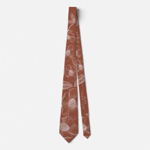 Custom Burnt Orange Line Art Wedding Neck Tie Krawatte