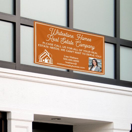 Custom Burnt Orange Real Estate Company Marketing Banner (Äußeres Gebäude)