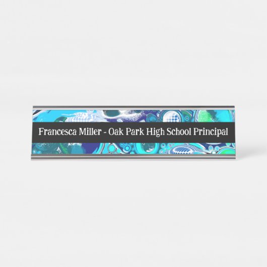 Custom Business Blue Sea Blubles Abstrakt Art Schreibtischnamensplakette (Vorderseite )