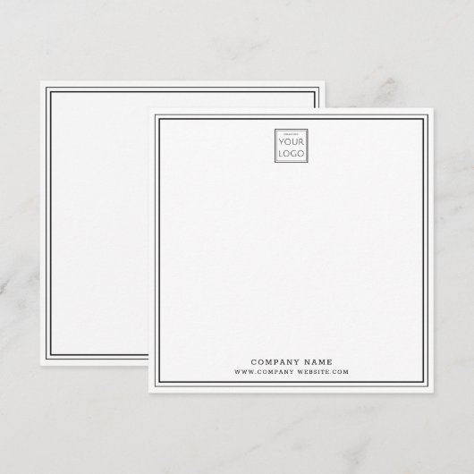 Custom Business Company Logo Black Double Border Mitteilungskarte (Vorne/Hinten)