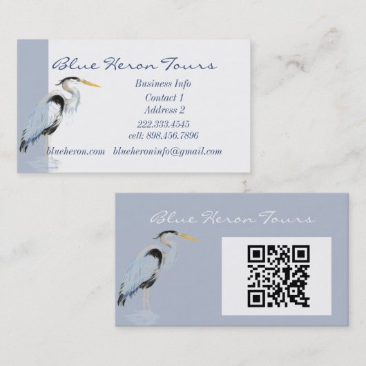 Custom Business Great Blue Heron Bird QR Code Visitenkarte (Vorne/Hinten)