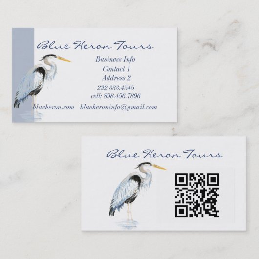 Custom Business Great Blue Heron Bird QR Code Visitenkarte (Vorne/Hinten)