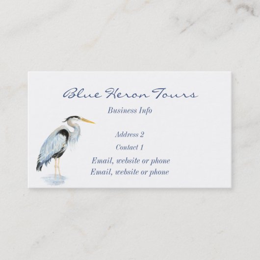 Custom Business Great Blue Heron Bird Visitenkarte (Vorderseite)