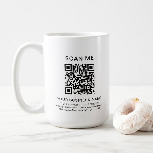 Custom Business Info QR Code Scan Me Promo 15 oz Kaffeetasse (Mit Donut)