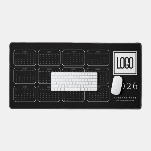 Custom Business Logo 2026 Black Calendar Desk Mat Schreibtischunterlage (Tastatur & Maus)