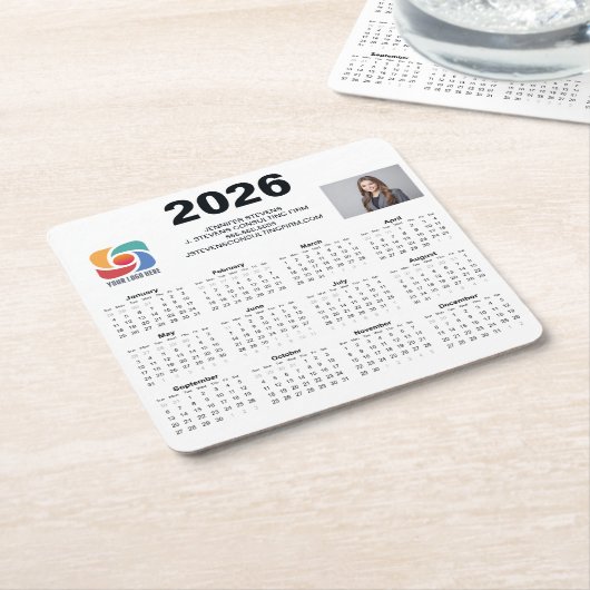 Custom Business Logo 2026 Company Calendar Rechteckiger Pappuntersetzer (angewinkelt)
