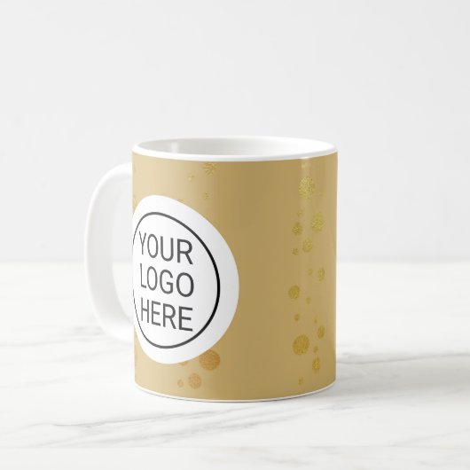 Custom Business Logo Branded Gold Kaffeetasse (Vorderseite Links)