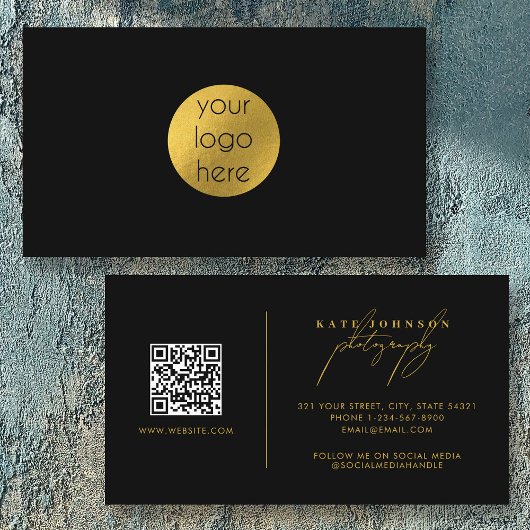 Custom Business Logo Circle Black Gold Visitenkarte