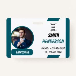Custom Business Logo Employee Photo Blue ID Badge Ausweis