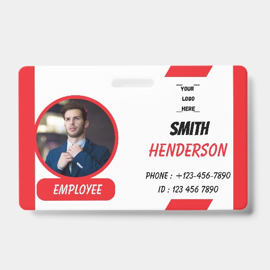 Custom Business Logo Employee Photo Blue ID Badge Ausweis (Front)