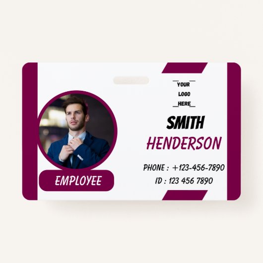 Custom Business Logo Employee Photo Blue ID Badge Ausweis (Vorderseite)