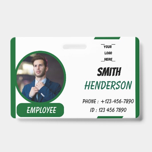 Custom Business Logo Employee Photo Blue ID Badge Ausweis (Front)
