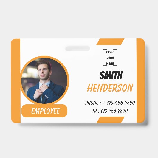 Custom Business Logo Employee Photo Blue ID Badge Ausweis (Front)