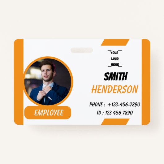 Custom Business Logo Employee Photo Blue ID Badge Ausweis (Vorderseite)