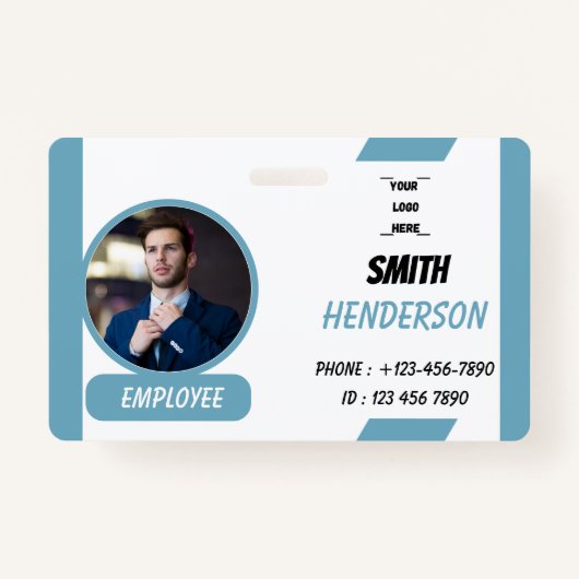 Custom Business Logo Employee Photo Blue ID Badge Ausweis (Vorderseite)