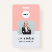 Custom Business Logo Employee Photo Blush Pink ID Ausweis (Vorderseite)