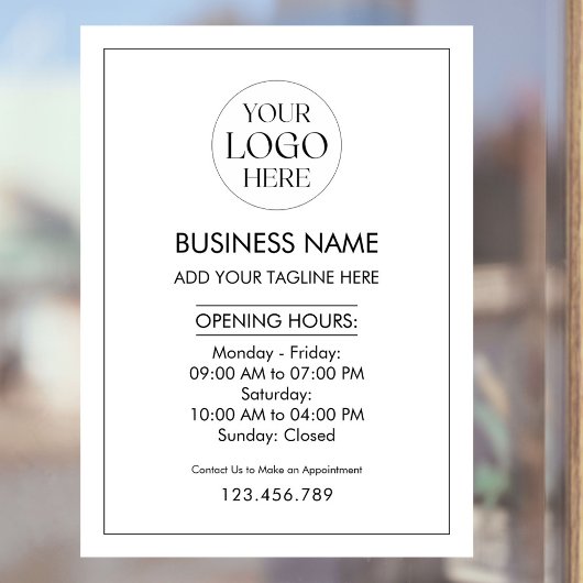 Custom Business Logo Opening Hour Modern Simple Fensteraufkleber