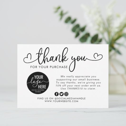 Custom Business Logo Social Media Heart Script als Einladung (Stehend Vorderseite)