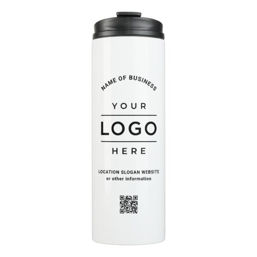 Custom Business Name QR Code Logo White Branded Thermosbecher (Vorderseite)
