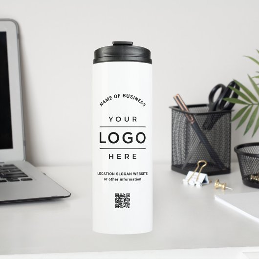 Custom Business Name QR Code Logo White Branded Thermosbecher