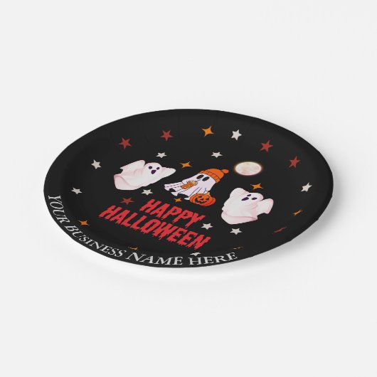 Custom Business Name, Text & Ghost Halloween Pappteller (Schrägansicht)