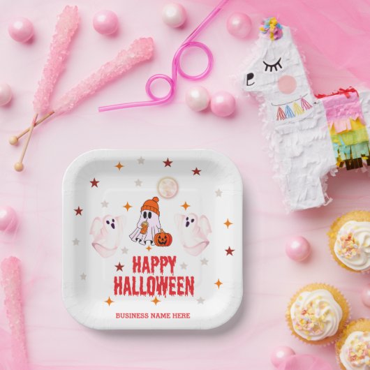 Custom Business Name, Text & Ghost Halloween Pappteller (Party)
