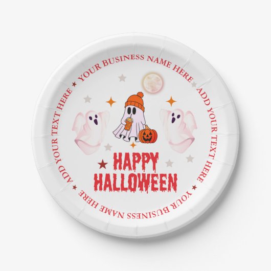 Custom Business Name, Text & Ghost Halloween Pappteller (Vorderseite)
