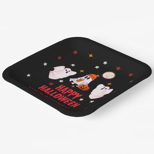 Custom Business Name, Text & Ghost Halloween Pappteller (Gewinkelt)
