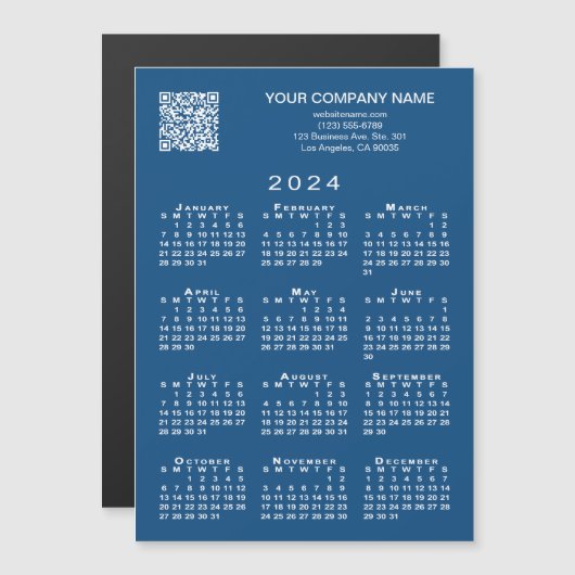 Custom Business QR Code 2024 Calendar Blue Magnet (Vorne/Hinten)
