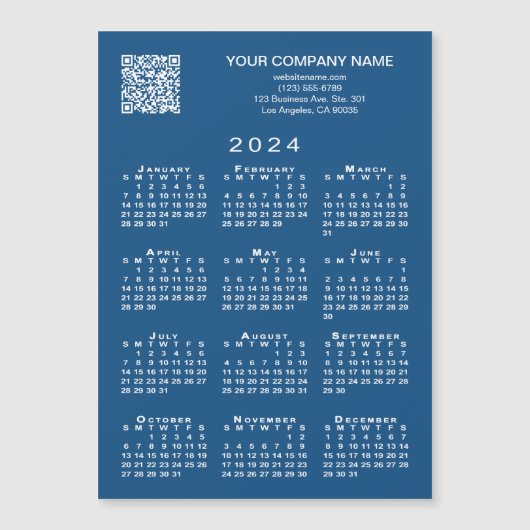 Custom Business QR Code 2024 Calendar Blue Magnet (Vorderseite)
