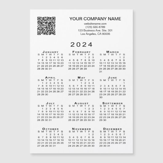 Custom Business QR Code 2024 Calendar Magnet Card (Vorderseite)