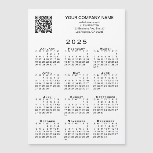 Custom Business QR Code 2025 Calendar Magnet Card (Vorderseite)