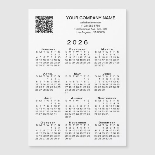 Custom Business QR Code 2026 Calendar Magnet Card (Vorderseite)