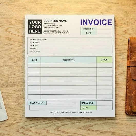Custom Business Sales Invoice Forms, Company Logo Notizblock