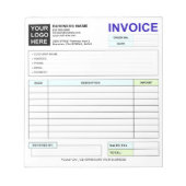 Custom Business Sales Invoice Forms, Company Logo Notizblock (Vorderseite)
