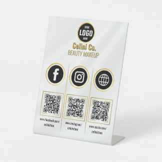 Custom Business Social Media QR Code Sign - Gold Sockelschild