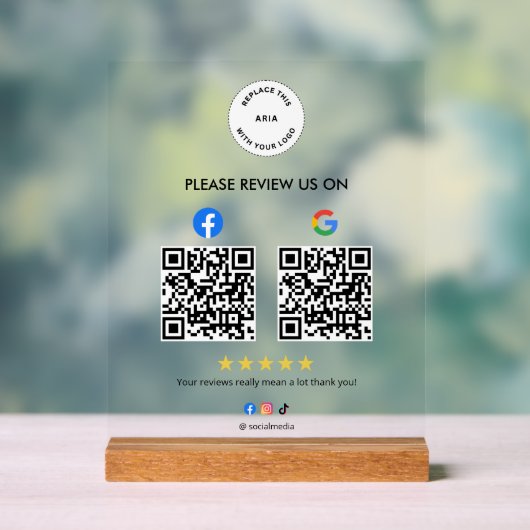 Custom Business Social Review Acrylic Sign with QR Acrylschild (Neutral)