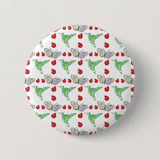 Custom Butterfly, Hummingbird und Ladybug Pattern Button (Vorderseite)